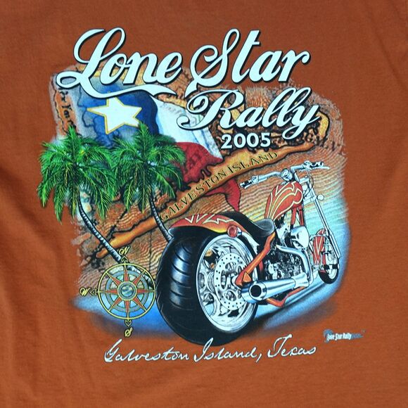 VTG Lone Star Rally Shirt Men's L Orange Galveston Texas Graphic Tee Biker 2005 - Picture 2 of 8